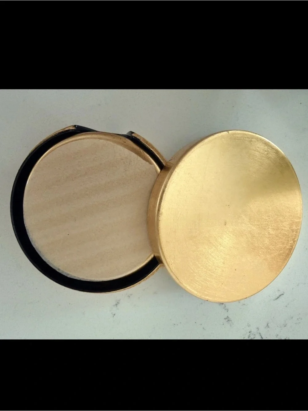 Pier 1 Imports VTG Lacquer Coaster Set 6 w/ Holder Gold Foil Discontinued